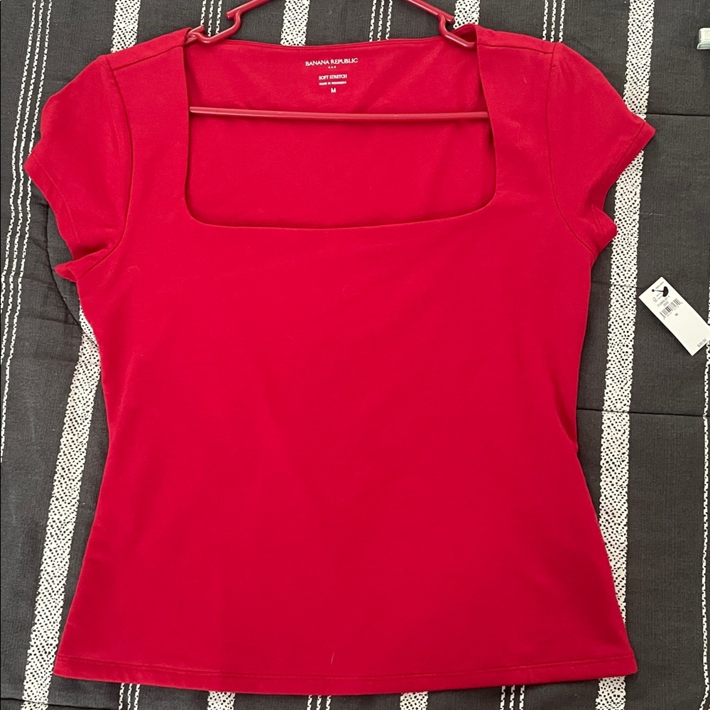Banana Republic Vibrant Red Square Neck Tee